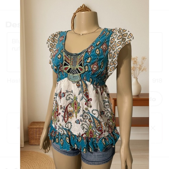 Live and Let Live Blue and White Ruffled Tunic - Picture 1 of 5